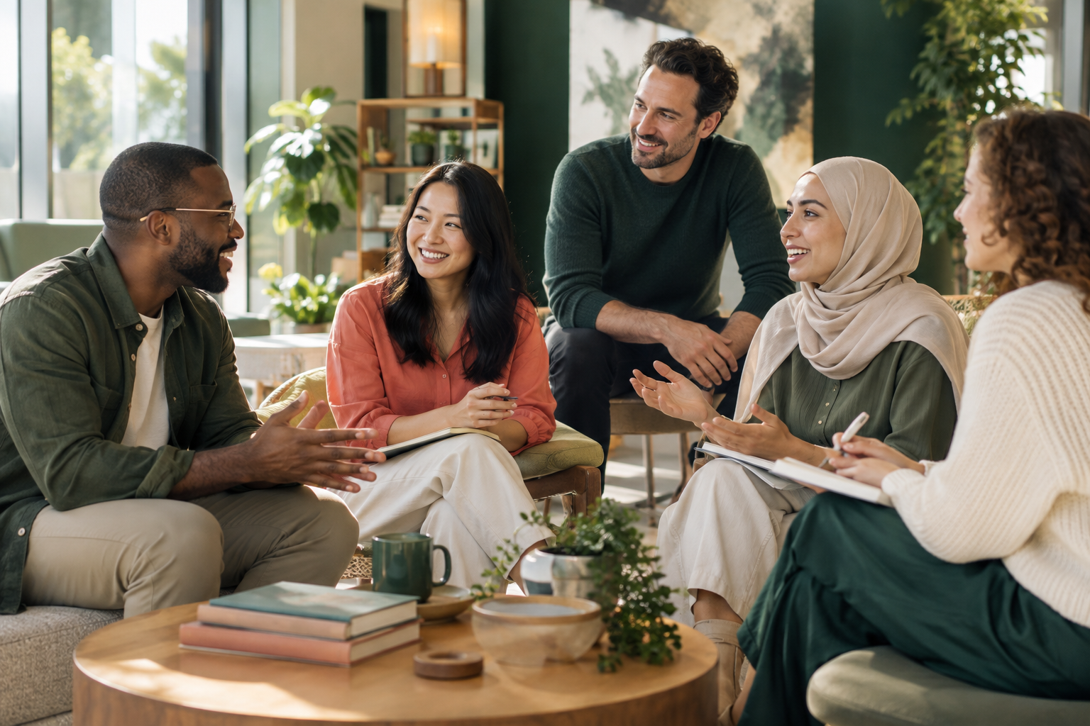 Diverse adult learners building confidence through English conversation