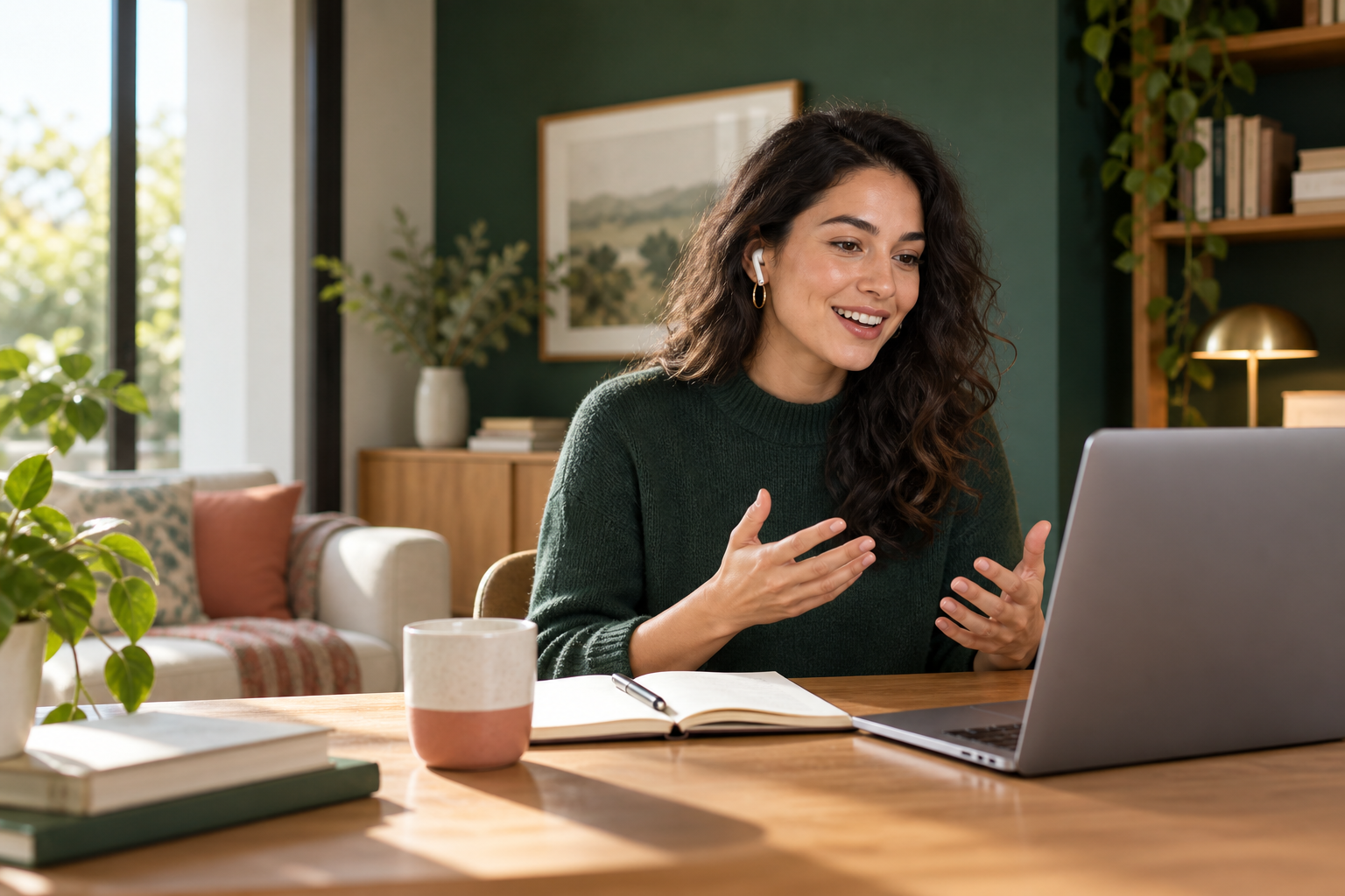 Learner practising spoken English in an online tutoring session