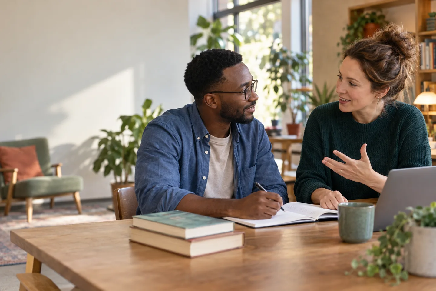 A human English Tutor supporting a learner in a live lesson